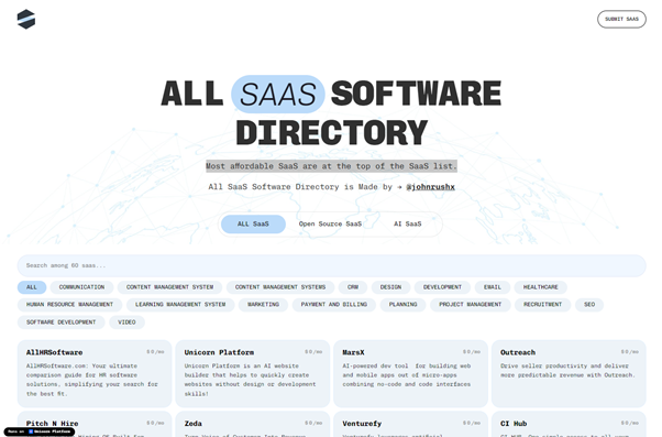 All SaaS Software Directory · Comprehensive SaaS Solutions for Every ...